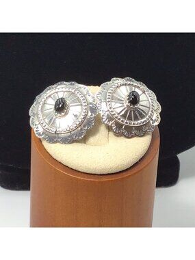 Sterling Silver Black Onyx Stud Earrings Vintage 6.2 Grams 7/8”